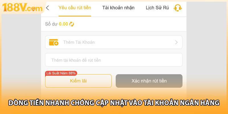 Dòng tiền nhanh chóng cập nhật vào tài khoản ngân hàng